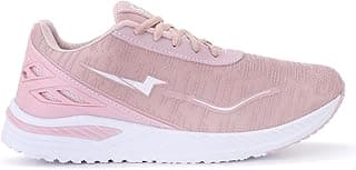 Tênis esportivo rosa e branco para academia, visual frontal, logo branco em forma de seta