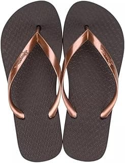 Sandália flip-flop preta com detalhes em bronze metálico, ideal para uso diário.