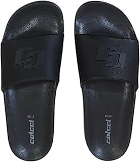 Chinelo slide preto Colcci Icone para unissex, com design minimalista e logotipo em relevo.