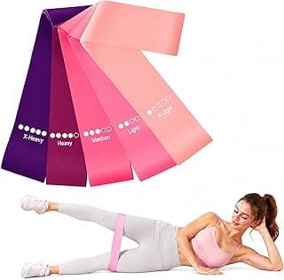 Kit com 5 Elástico para Exercício Mini Bands para Pernas e Glúteos, 5 Níveis, Látex Natural Para Musculação em Casa, Academia e Alongamento