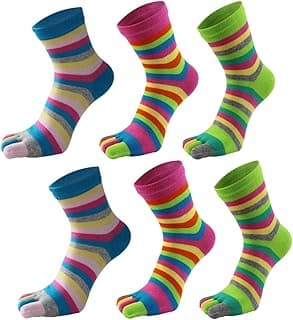 Generic 3 pares de meias de cinco dedos, algodão, separadas nos dedos, listras arco-íris, para mulheres, meninas