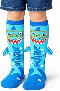 Genérico Meia Maluca 3D Infantil Masculina Cano Alto Divertida com Apliques em Pelúcia, Tamanho Único, 3 a 12 Anos (azul tubarão)