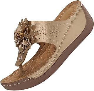 Generic Chinelo feminino floral bico aberto primavera verão moderno confortável plus size chinelos, Ouro, 6.5