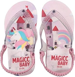Sandália infantil rosa com unicórnio e castelo, Magicc Baby, tamanho 23-24