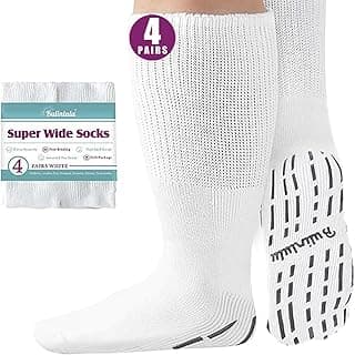 Bulinlulu Meias de largura extra para pés inchados - 4 pares de meias hospitalares, meias bariátricas, meias para diabéticos para mulheres e homens 13-15, Branco, One Size