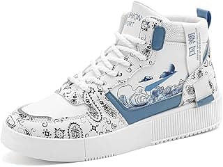 WELRUNG Tênis de Skate Masculino Cano Alto Estilo Chinês, Estiloso E Confortável, Ideal para Skate, Corrida E Caminhada, Tamanho 8,5 (Eua), Branco.