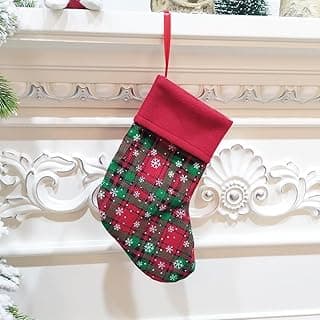 1 peça de meias de Natal para pendurar com padrão xadrez, pingentes de árvore de Natal, decoração de casa, vermelha, 24 x 17,5 cm