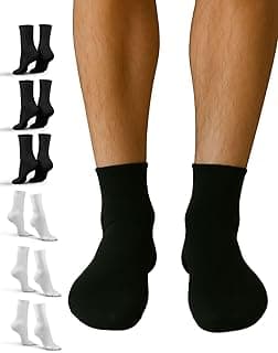 Genérico Kit 6 Pares Meia Masculina Cano Médio, Algodão Respirável, Preto, para Academia e Trabalho, com Costura Reforçada, Tamanho 37-42 Preto Branco Cinza