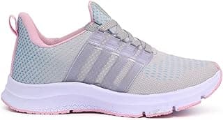 Tênis esportivo feminino Adidas cinza e rosa com malha respirável