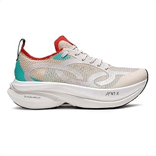Tênis de corrida Olympikus Corre Grafeno 3 branco, vermelho e azul com sola branca e detalhes em preto e cinza