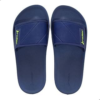 Chinelo masculino Rider azul escuro com detalhes em neon verde