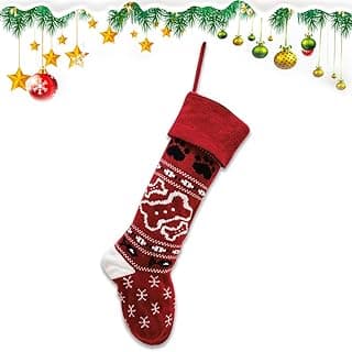 Estivaux Meias grandes de Natal para pendurar lareira de Natal Borgonha Vermelha Meia de Malha Ossos de Pata de Cachorro Meias Presente Segurando Saco para Decoração de Natal em Casa Suprimentos de Lembranças de Festa