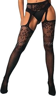Yaffa Meia Calça com Detalhes em Renda Tipo Cinta Liga