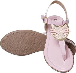 My ToT Sandália Infantil Rosa com Glitter, Detalhe de Gatinho, Tira T com Fivela (Preta, BR, Adulto, Numérico, 37)