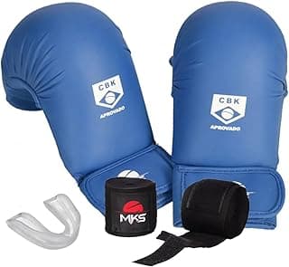 Kit Luva de Karate MKS Competition Homologada CBK + Bandagem + Protetor Bucal