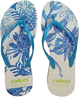 Chinelo Feminino Tropical Colcci com padrão floral azul e tiras azuis