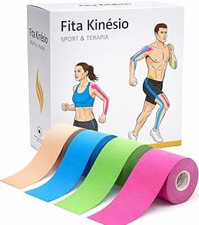 Fita Kinesio Tape Bandagem Elástica Adesiva para Fisioterapia Lesão Muscular Rolo 5 cm x 5 m Funcional Treino Recuperação Muscular Evita Lesões Premium (Cores Sortidas)