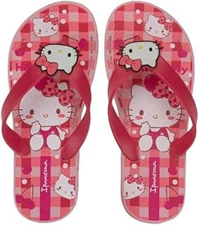 Sandálias infantis de dedo Hello Kitty Ipanema rosa e branco antiderrapantes