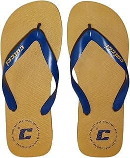 Chinelos masculinos Colcci Basic Mid, amarelos com detalhes azuis, logotipo em relevo.