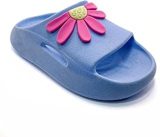 Chinelo infantil feminino azul com flor margarida rosa