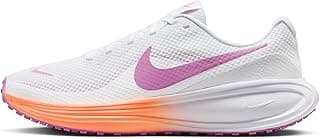 Tênis de corrida Nike Revolution 8 Road feminino branco com detalhes magenta e laranja