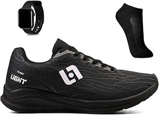 CALCADOS LGHT LIGHT Kit Tenis Esportivo Masculino Feminino Adulto Academia Treino Caminhada + Meia e Relogio