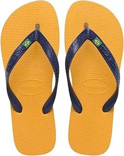 Havaianas Brasil Sandália Unissex, Amarelo e Azul Marinho, com Bandeira do Brasil nas Tiras
