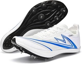 Tênis de corrida Sonic Cat branco com detalhes em azul e spikes de carbono pretos