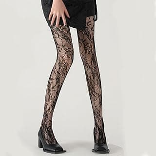 Generic Meias arrastão femininas estampadas, meia-calça de cintura alta, meias com estampa floral