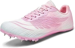 Tênis de corrida WESHIRUN para homens e mulheres, rosa e branco, com 8 spikes, ângulo frontal