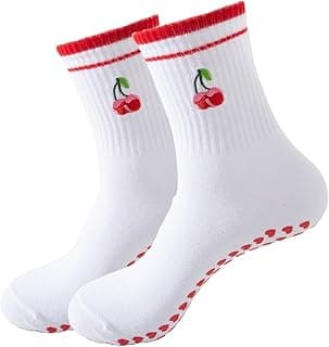 Meias femininas antiderrapantes de Pilates para ioga, balé, esportes, cereja, fitness, hospital, reabilitação hospitalar, meias, Yoga Cherry, G