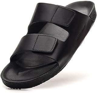 Sandália Conforto Casual de Couro Masculino Burly Heads Nobuck Black Novo