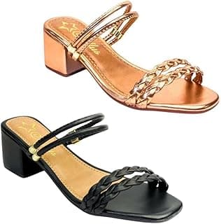Genérico Kit 2 Pares Sandalia Feminina Stillus Delicada Salto Bloco Saltinho Medio Confortavel Casual (Cobre+Preto, BR, Adulto, Numérico, 38)