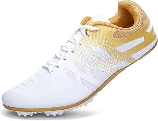 Tênis de corrida branco e dourado com spikes para 100-400 metros