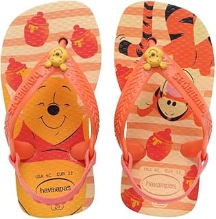 Sandálias Havaianas para bebês meninos com estampa de Winnie the Pooh, tamanho USA 6C, EUR 22, cor laranja e branco