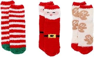 Meias temáticas de Natal para crianças – Conjunto de 3 pares de design natalino – Pinças antiderrapantes – Unissex (serve para tamanhos infantis de 7 a 2)