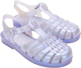 Sandálias transparentes Melissa Possession Jelly com alças ajustáveis e fivelas laterais, fundo branco