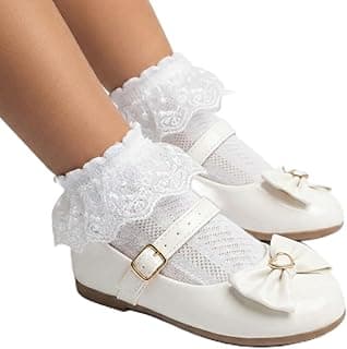 Genérico Kit 2 Pares de Meias Bebê Infantil Feminina com Babado de Renda Branca Batizado, Casamento, Evento social, Escola Meninas