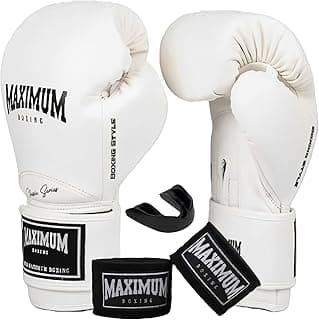 Kit Luva De Boxe Muay Thai Maximum New Classic Branco + Bandagem 3m + Protetor Bucal