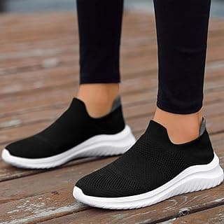 Tênis de caminhada respirável preto e branco, antiderrapante, para treino e caminhada