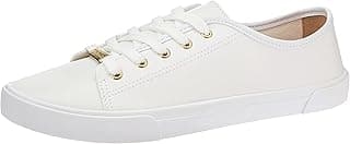 Tênis casual feminino branco com detalhes dourados