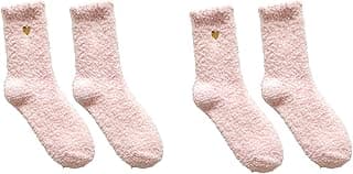 Generic Meias femininas bordadas com coração – Meias de dormir ultra macias e aconchegantes, de microfibra de pelúcia quente, antiderrapante (2 pares, bege)