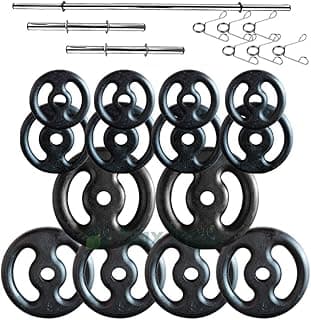 Kit Anilhas Ferro Fundido 60 Kg + Barras com Presilhas