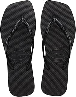 Chinelos Havaianas Slim Square pretos femininos, com sola texturizada e tiras pretas