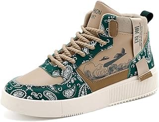 WELRUNG Tênis de Skate Masculino de Cano Alto, Estilo Chinês, Estiloso E Confortável, Ideal para Skate, Corrida E Caminhada, Tamanho 8,5 (Eua), Cor Cáqui.