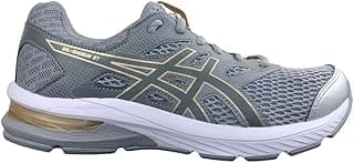 Tênis Asics Gel-Shogun ST Feminino cinza e branco, respirável, com sola branca e detalhes em cinza e dourado.