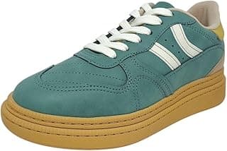 Tênis feminino casual flatform verde e amarelo com sola marrom