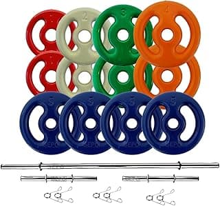 Kit Anilhas Emborrachadas 40 Kg + Barras 2x 40cm + 1x 1.50m