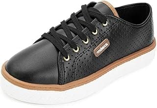 Tênis feminino casual preto com cadarço e solado branco, marca moleca.