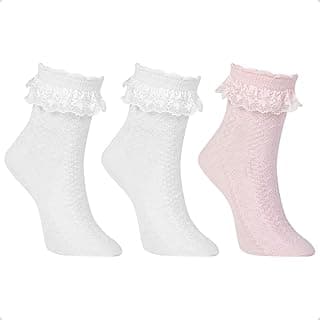 WINSTON Kit 3 Pares Meia Infantil Bebê Menina Rendada Batizado Festa Algodão Conforto
